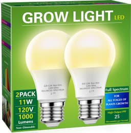 Briignite LED Grow Light Bulb A19, Full Spectrum, E26 Base, 11W, 2 Pack